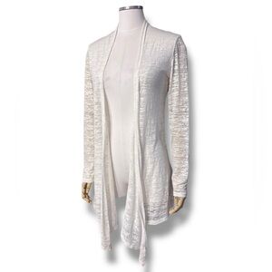 ECO YOGA Semi-Sheer White Burnout Organic Cotton Open Draped Front Cardigan